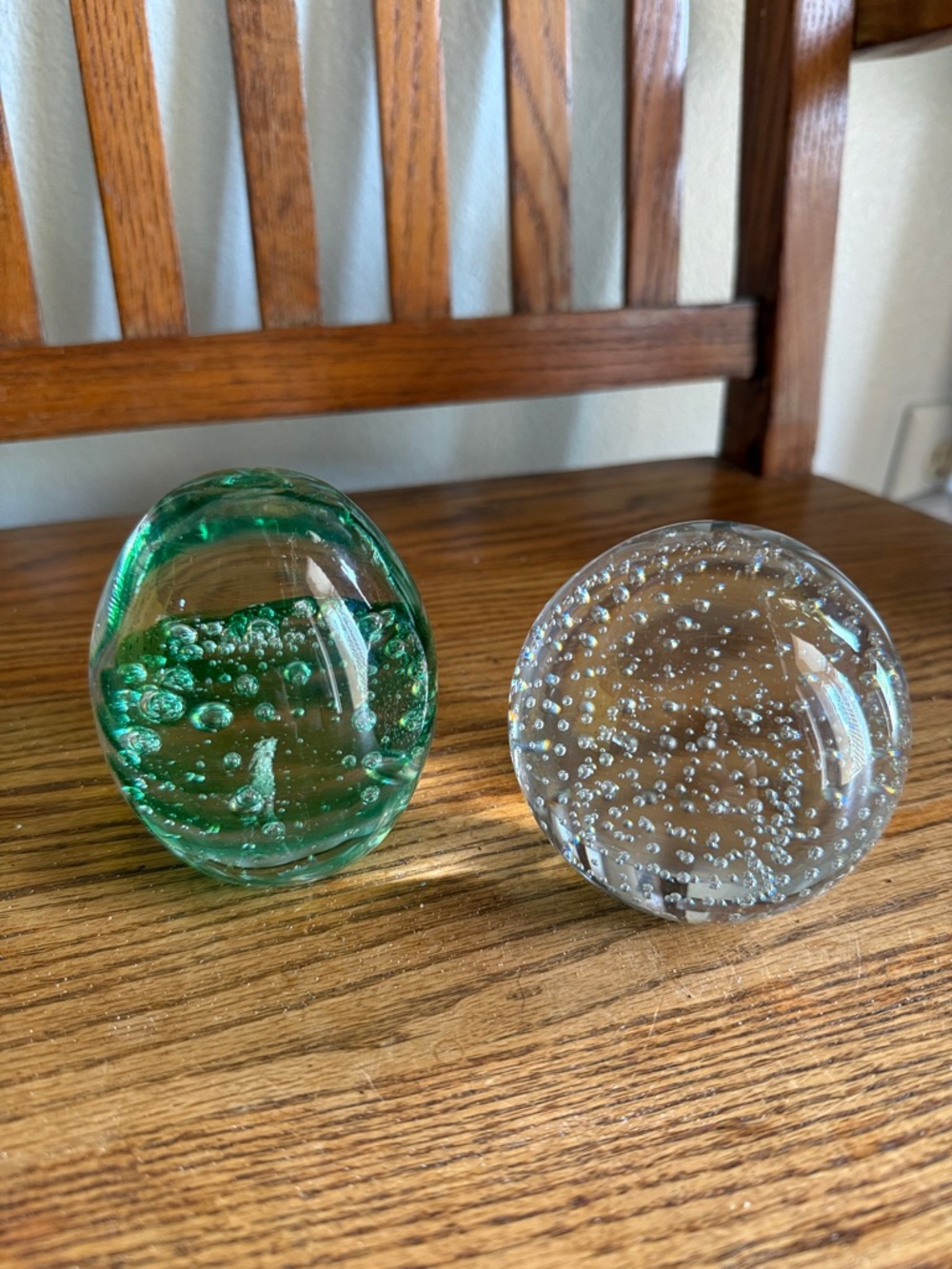 Glass Bubble Paperweight Set - Green and Clear